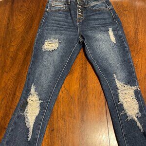 High-Rise Distressed Skinny Jeans | Button Fly